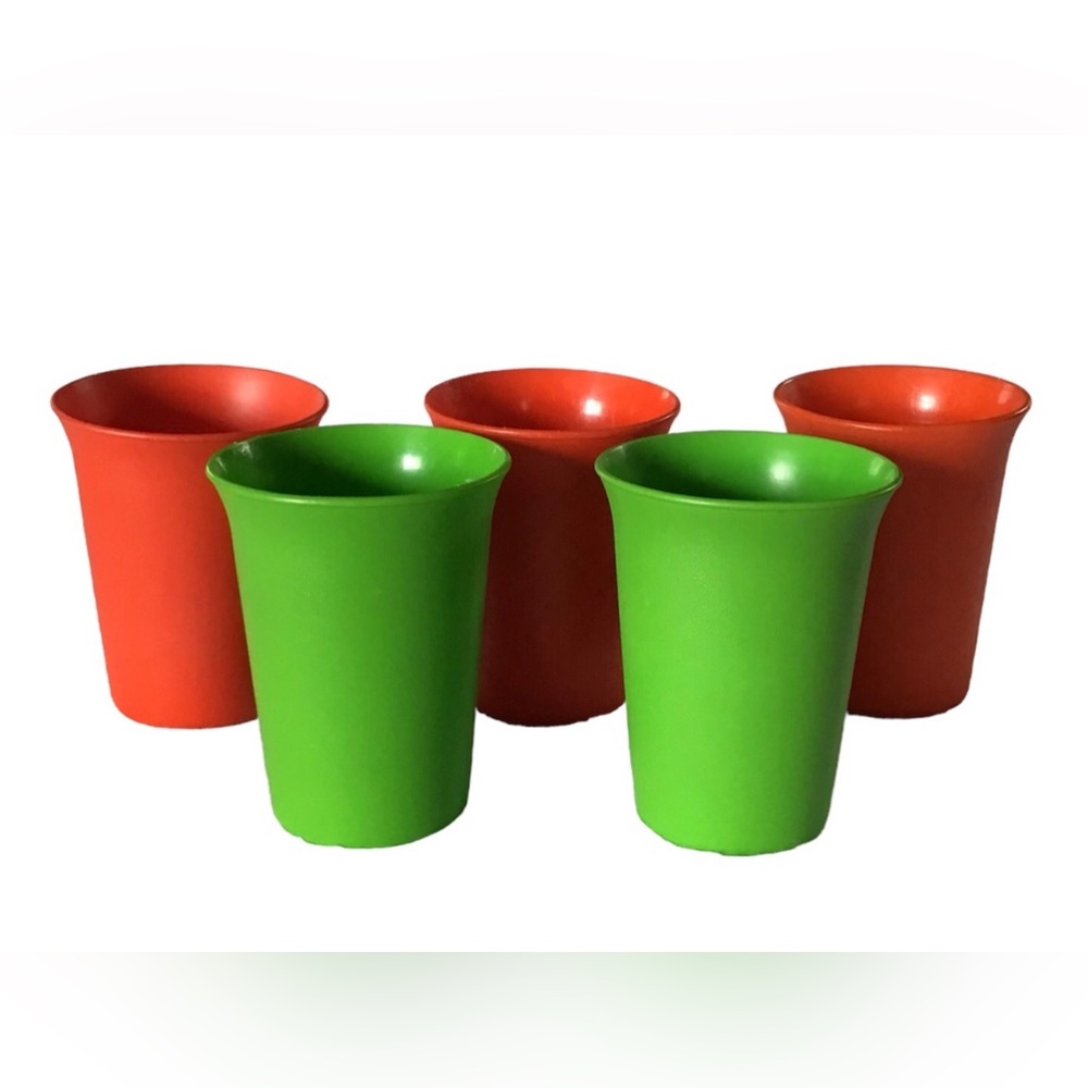 5 Vintage Tupperware Stacking Bell Tumblers 7oz Cups #109 Yellows Green Orange